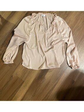 Cathy Jean Blush Pink Peasant Tie-Neck Long Sleeve Top